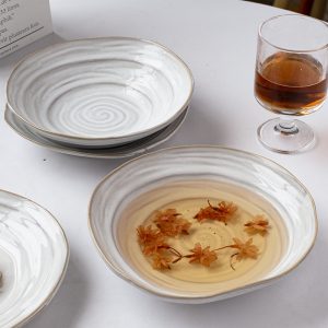 Wholesale restaurant irregular thread emboweled ceramic plate Nordic tableware Banquet hall plate set tableware 10 Wholesale restaurant irregular thread emboweled ceramic plate Nordic tableware Banquet hall plate set tableware Product