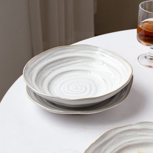 Wholesale restaurant irregular thread emboweled ceramic plate Nordic tableware Banquet hall plate set tableware 12 Wholesale restaurant irregular thread emboweled ceramic plate Nordic tableware Banquet hall plate set tableware Product