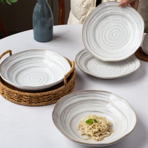 Wholesale restaurant irregular thread emboweled ceramic plate Nordic tableware Banquet hall plate set tableware 3 Wholesale restaurant irregular thread emboweled ceramic plate Nordic tableware Banquet hall plate set tableware Product