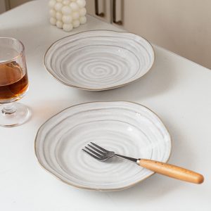 Wholesale restaurant irregular thread emboweled ceramic plate Nordic tableware Banquet hall plate set tableware 6 Wholesale restaurant irregular thread emboweled ceramic plate Nordic tableware Banquet hall plate set tableware Product