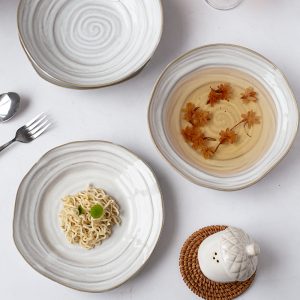 Wholesale restaurant irregular thread emboweled ceramic plate Nordic tableware Banquet hall plate set tableware 9 Wholesale restaurant irregular thread emboweled ceramic plate Nordic tableware Banquet hall plate set tableware Product